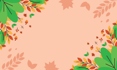 Thanksgiving Background With Free Space. stylized pumpkins, leaves, acorns and confetti in autumn colors. Perfect Thanksgiving design for prints, flyers, banners, invitations
