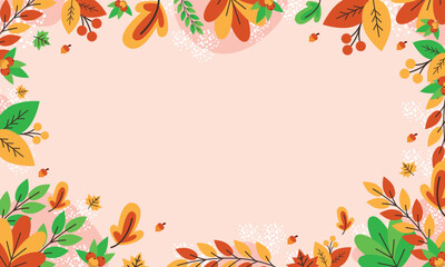 Thanksgiving Background With Free Space.  stylized pumpkins, leaves, acorns and confetti in autumn colors. Perfect Thanksgiving design for prints, flyers, banners, invitations