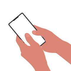 playing game on smart phone with two hand vector icon. holding phone in hand.