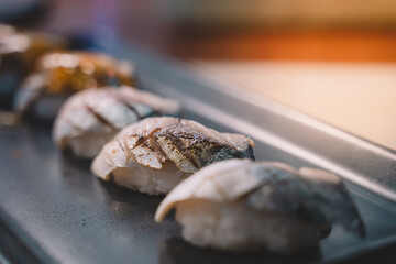 The finished sushi is ready to serve. sushi is a street food of japan and new business in the world.