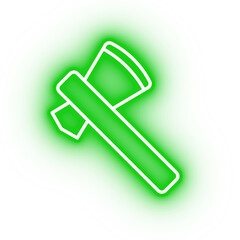 Neon green axe, hunter axe on transparent background