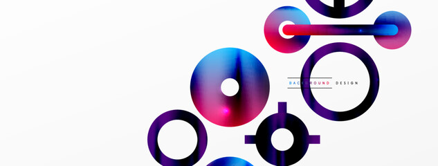 Minimal geometric abstract background. Shiny and glossy circle, line and round shapes design. Trendy techno business template for wallpaper, banner, background or landing