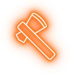 Neon orange axe, hunter axe on transparent background