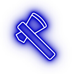 Neon blue axe, hunter axe on transparent background