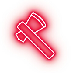 Neon red axe, hunter axe on transparent background
