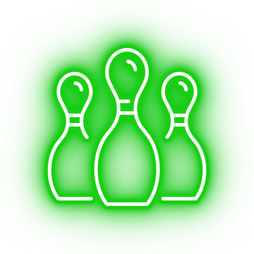 Neon green bowling pins, bowling on transparent background