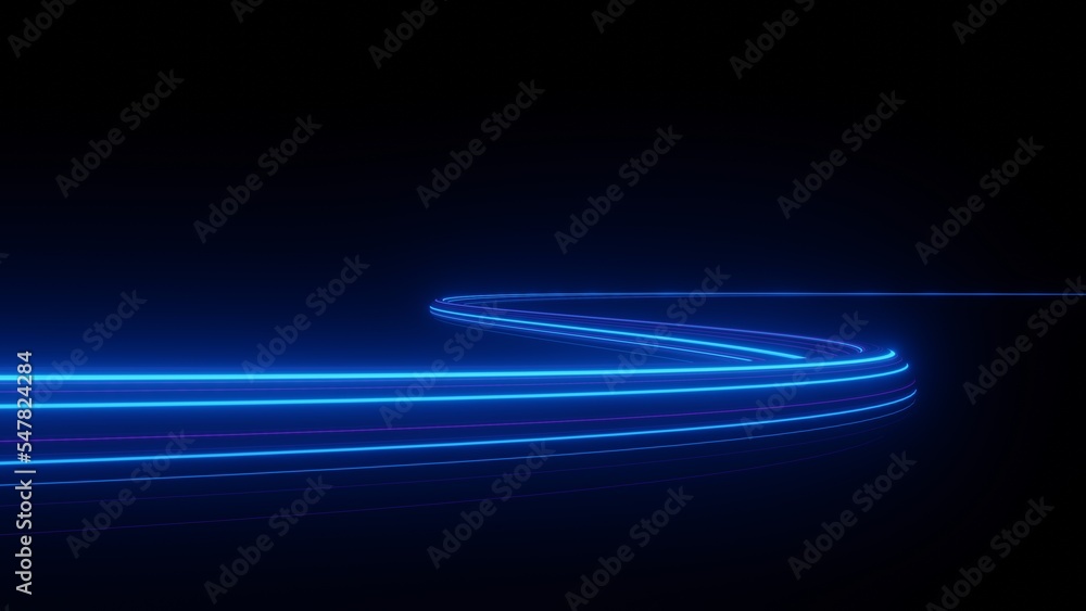 Poster 3d render motion line of speed and power or light trails. high-speed light with curve movement beam.