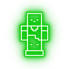 Neon green creeper icon, minecraft icon on transparent background
