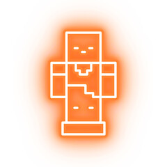 Neon orange creeper icon, minecraft icon on transparent background