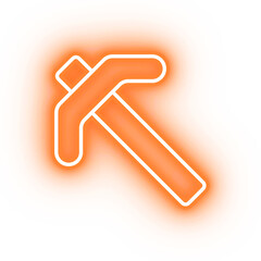 Fototapeta premium Neon orange pickaxe icon, mining tool on transparent background
