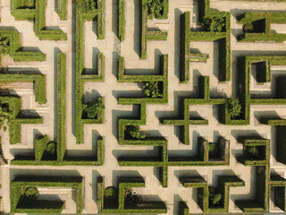 An aerial view of green maze “The Secret Space” in Ratchaburi, Thailand.