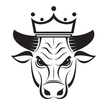 Image of a bull head wearing a crown design isolated on transparent background. Wild Animals.