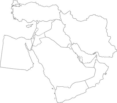 doodle freehand drawing of middle east countries map.