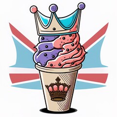British Holiday Ice cream. Ice cream to Queen jubilee. Hand drawn color 2d illustrated illustration.