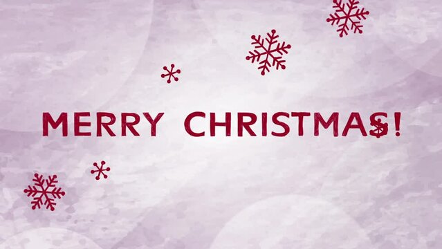 MERRY CHRISTMAS（メリークリスマス）の文字と雪の結晶のアニメーション　赤系