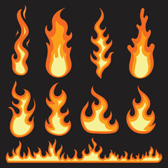 flaming fire vector collection cartoon design isolated dark background