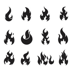 fire flames silhouettes vector design collection isolated white background