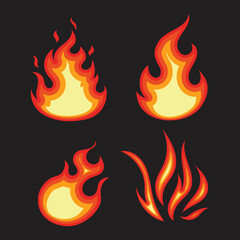 burning flames vector illustration collection isolated on dark background