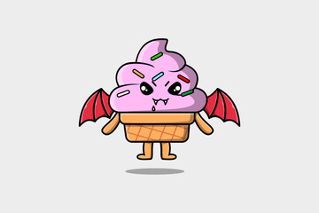 Cute mascot cartoon Ice cream character as dracula with wings in cute modern style 