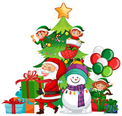 Christmas tree with Santa Claus and elves