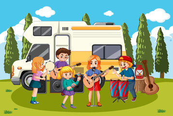 Obraz na płótnie Canvas Kids playing music in the park