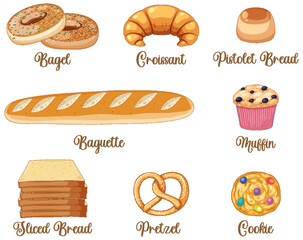 Set of bread and pastry bakery products