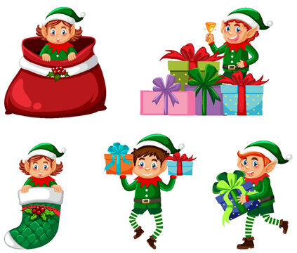 Christmas elves cartoon set