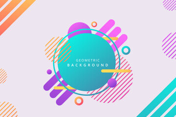 Fototapeta premium geometric circle banner abstract colorful shapes. Trendy neon lines and circles wallpaper in a modern material design style.