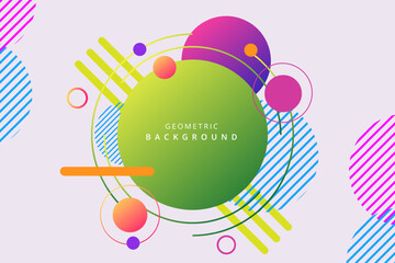 geometric circle banner abstract colorful shapes. Trendy neon lines and circles wallpaper in a modern material design style.