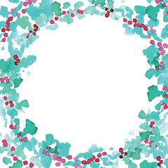 Fototapeta premium 水彩画。水彩タッチのクリスマスリースイラスト。柊のクリスマスリースフレーム。Watercolor painting. Christmas wreath illustration with watercolor touch. Holly Christmas wreath frame.