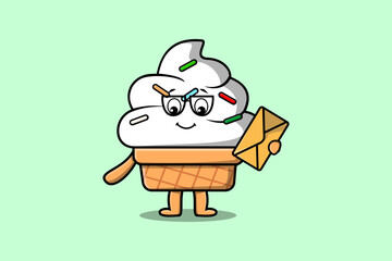 Cute cartoon Ice cream holding envelope with cartoon vector illustration style
