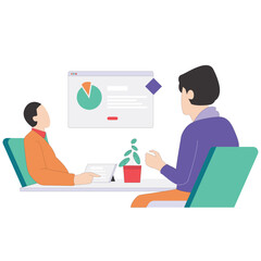 Check Team progress Kids Coding Outline 2D Illustration