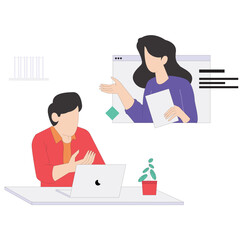 Online Meeting With Team Kids Coding Outline 2D Illustration