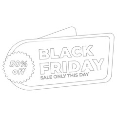 Black Friday Percent Off Outline 2D Illustration
