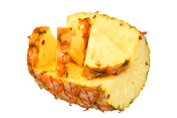 fresh juicy pineapple with slices isolated on white background