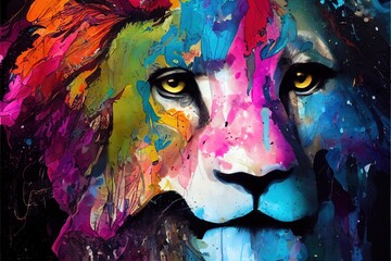isolated lion watercolour splashes with ink painting, llustration art