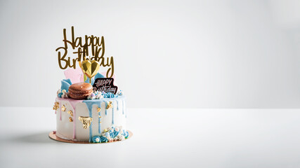 birthday cake with candles food anniversary concept cover banner background.	

