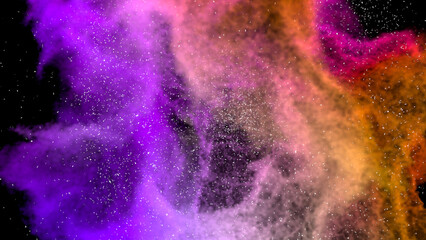 3D rendering of mass of colorful smoke and dust. An abstract background