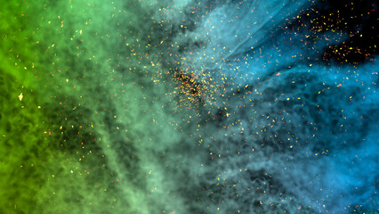 3D rendering of mass of colorful smoke and dust. An abstract background