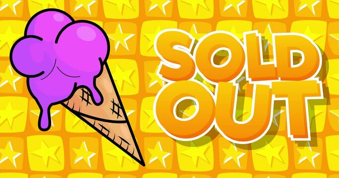 Ice Cream with Sold Out text. Colorful animated dancing summer sweet food cartoon. 4k resolution animation, moving image.