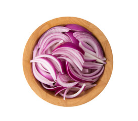 Obraz premium Red onion slice in wood bowl isolated on transparent png