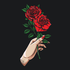 women hand holding roses vector illustration