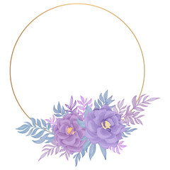 frame geometric with purple rose flower watercolor decoration
