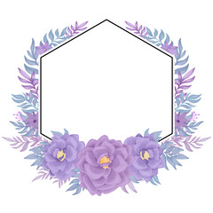 Fototapeta na wymiar purple rose flower frame watercolor decoration