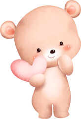 Watercolor Illustration cute Valentine teddy bear