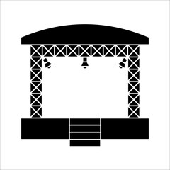 Concert stage icon. Scene, event equipment rental sign. Thin linear logo for concert, music festival. Vector illustration on white background.