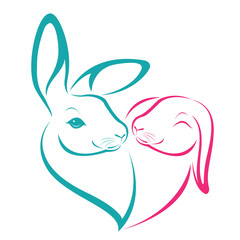 Two rabbit head design isolated on transparent background. Wild Animals.