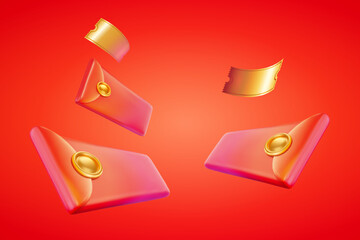 3D Red envelope and gold coupons