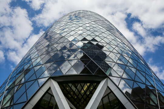 London UK June 10th 2015 : Looking up at St Mary Axe building, also known as the gherkin.