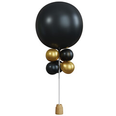 3D Rendering Black and Gold Balloons for Birthday, Party, Festival Decoration. PNG Transparent Background.